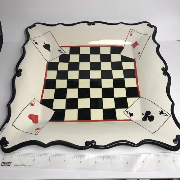 Young's Heartfelt Kitchen Creations Ceramic 11.5” Plate Chess board Cards Black - Picture 6 of 13
